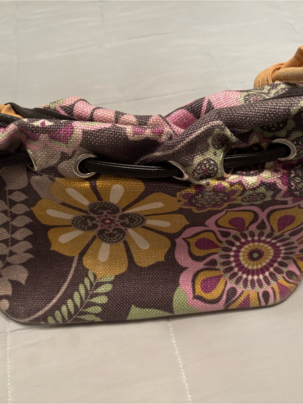 Spartina 449 Floral Canvas Shoulder Bag in Pink, Yellow & Brown - Picture 3 of 10
